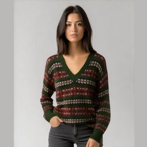 VINTAGE Green & Pink Abstract Cotton Cottagecore Granny Knitted Sweater Large